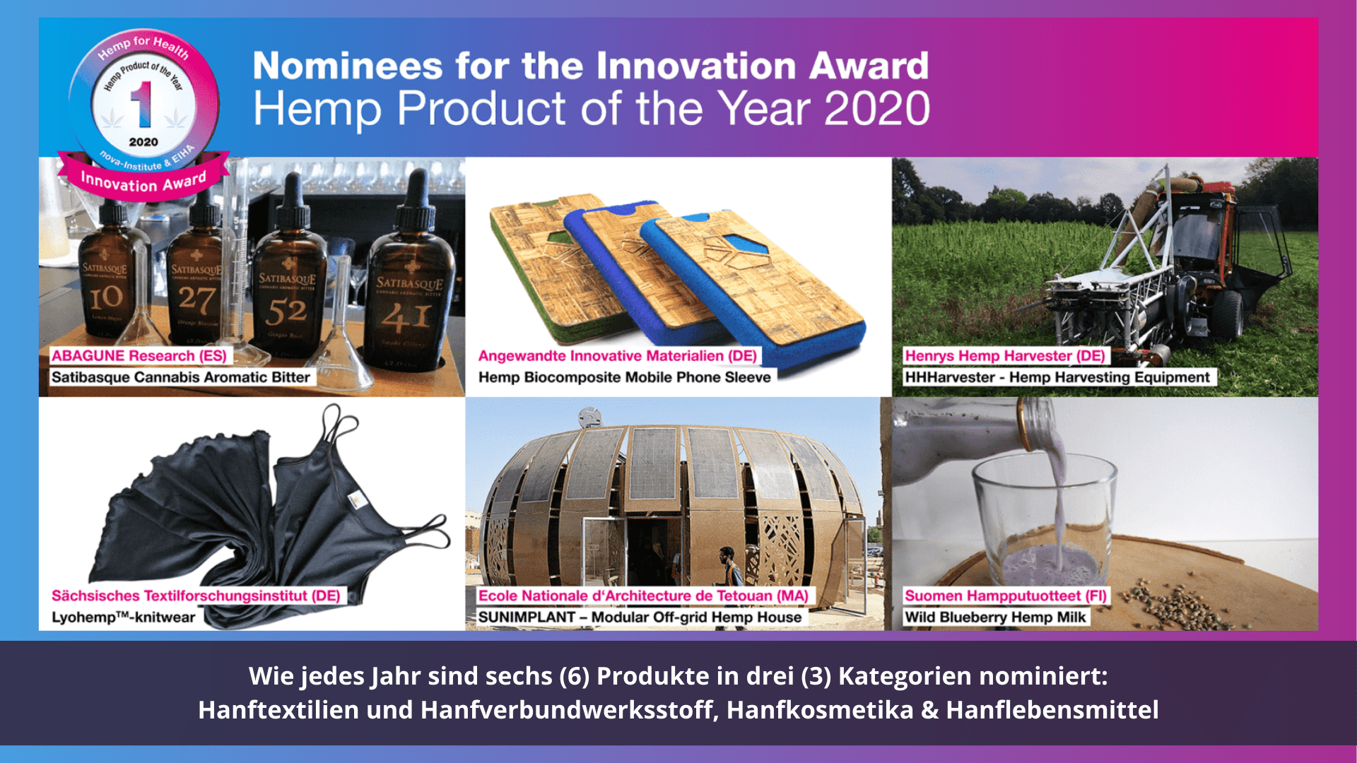 Innovationen aus Hanf: EIHA-Preis für das beste Hanf-Produkt des Jahres