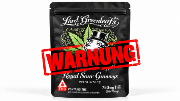 Warnung vor vermeintlichen THC-Gummis in Berlin: Verpackung von Lord Greenleaf’s Royal Sour Gummys mit Angabe von 750 mg THC
